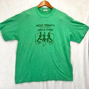 Vintage Hef-T Single Stitch 80s T Shirt Holy Trinity Jog A Thon Graphic Print L
